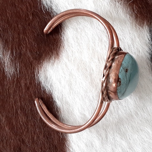 Navajo Turquoise Stone Copper Bracelet Cuff David Umpleby - Picture 2 of 7